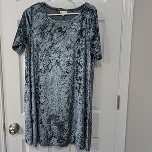 POL, Women's‎ Large, Crushed Velvet Short Sleeve Dress/Tunic In Blue